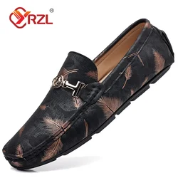 YRZL Loafers Men Casual Shoes Luxury Brand Mens Loafers Feather Print Moccasins Breathable Slip on Loafers for Men Size 48