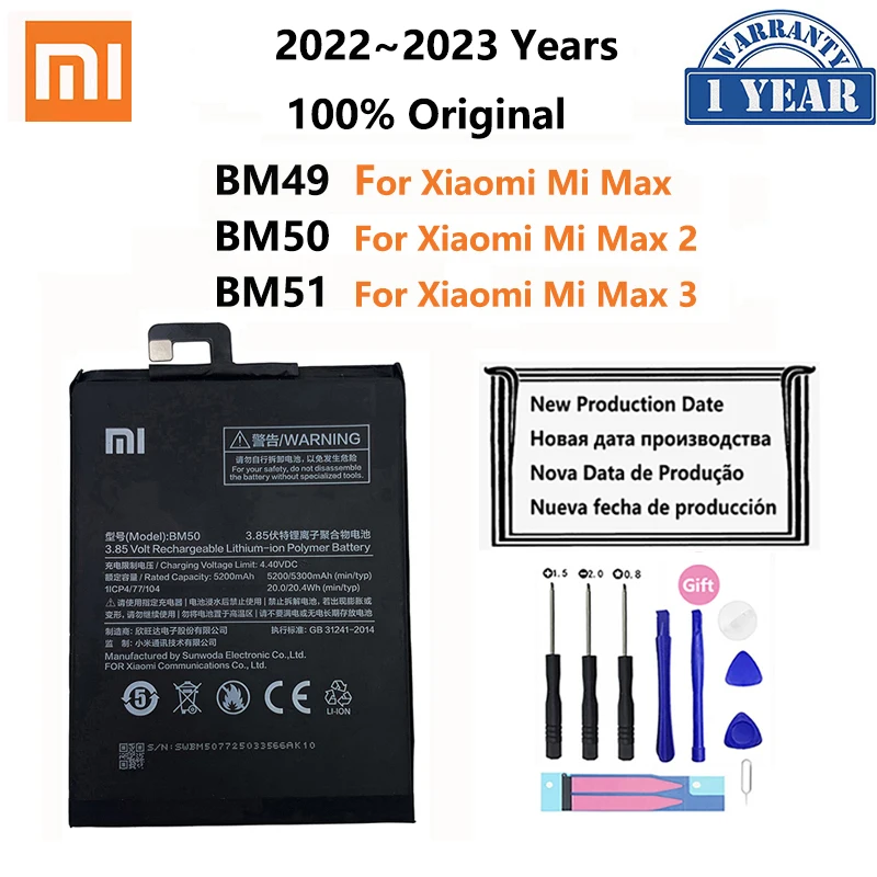 100% Orginal Xiao mi  BM49 BM50 BM51 Battery For Xiaomi Max 2 3 Max2 Max3 High Quality Phone Replacement Batteries