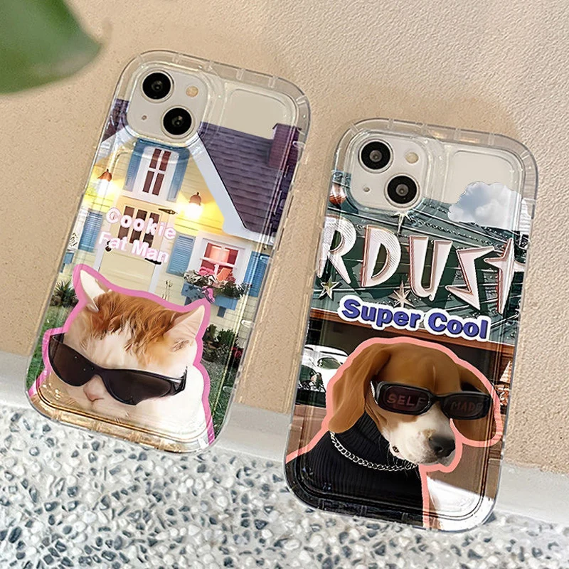 Sunglasses Cat Dog Phone Case for Samsung Galaxy S23 Ultra S22 S21 FE S20 S10 Plus Note 20 10 Pro A34 A54 A33 A53 A32 Back Cover