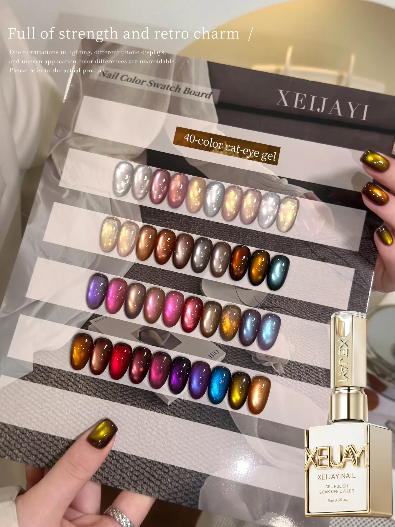 XEIJAYI 1Pc 15Ml Colorful Cat Eye Nail Gel Polish, Semi-Permanent Nail Art, Soak-Off UV LED Gel for Nail Salons & DIY Manicure