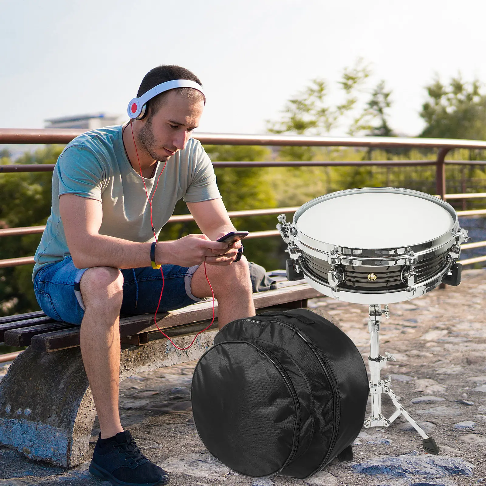 High-Density Oxford Cloth Snare Drum Carry Bag Padded Scratch-Resistant Lightweight Design with Ergonomic Handle and Internal