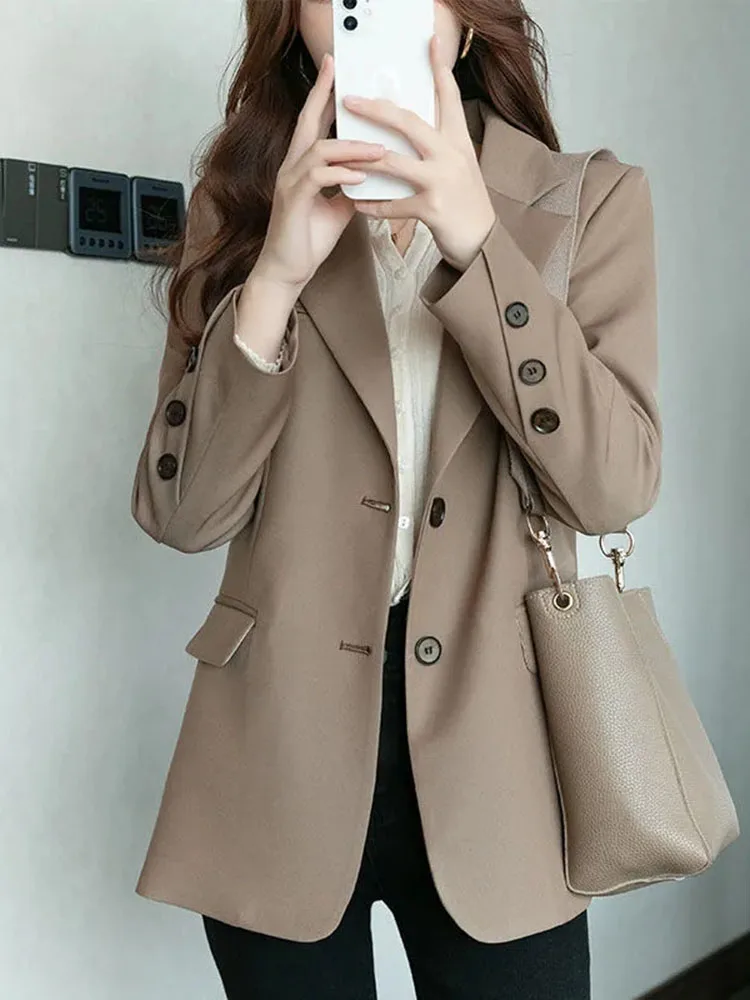 

Blazer Women 2022 Spring Autumn New Fashion Single-breasted Brown Black Suit Coat Long Sleeves Loose Korean Blazers Jacket