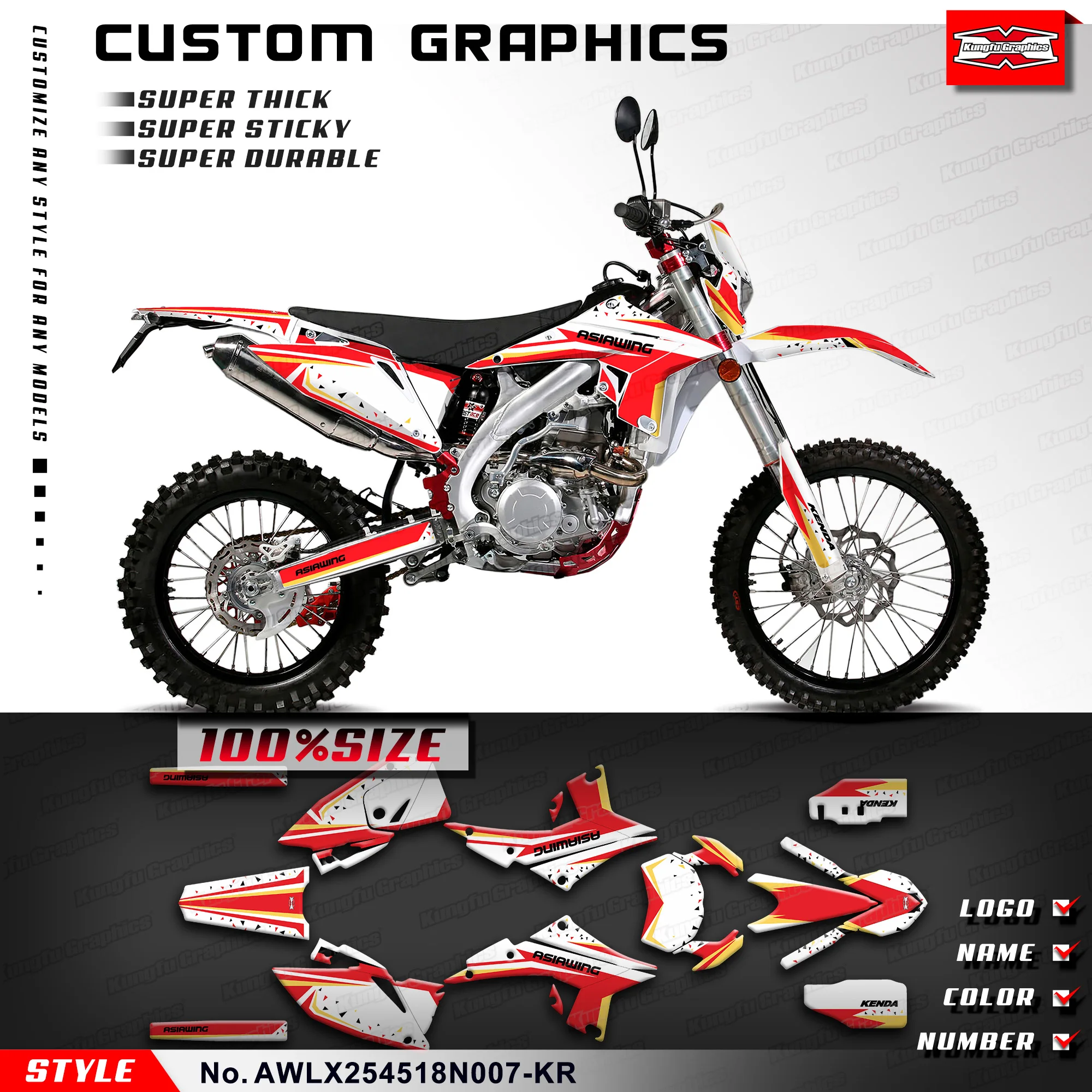 

Набор графических наклеек KUNGFU GRAPHICS для Asiawing LX250 LX450 18 19 20 2021 2022 2023 2024, восстановление, AWLX254518N007-KR
