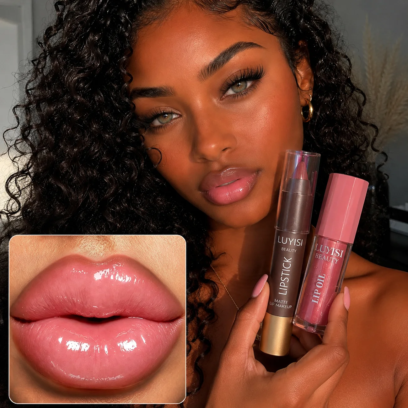 2Pcs Lip Makeup Set:1pc Matte Lipstick Crayon+1pc Glossy Lip Oil,Silky Smooth Texture, Soft Matte Finish with Juicy Shine.