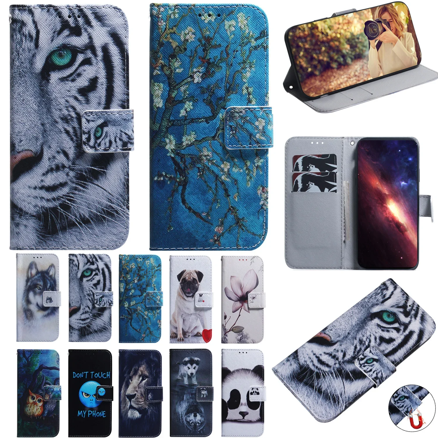 

Stand Flip Wallet Case FOR OPPO A79 a78 A77 a77s A76 A74 A73 A98 A96 a95 A94 a93 A92S 4G 5G Painted Protect Phone Cover