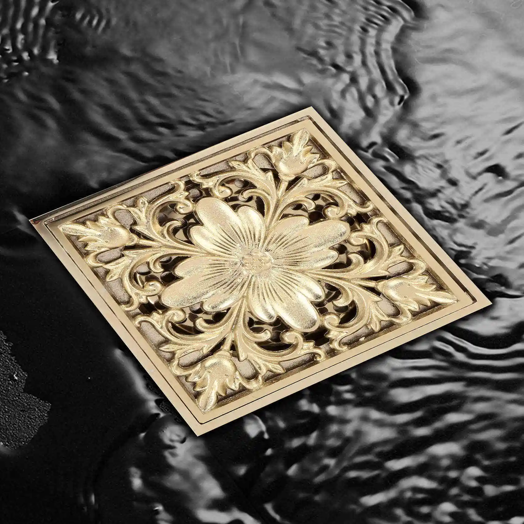 ABXF-Gold Square Floor Drain Shower Ground Drainer With Strainer Filter Drainage Clean For Bathroom Washroom