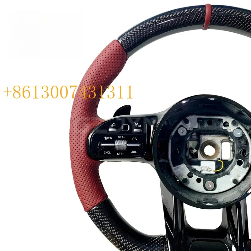 FactoryCustom Carbon Fiber & Red Leather -Style Steering Wheel Multi-Function Buttons W204/W205/f20 Steering Wheel