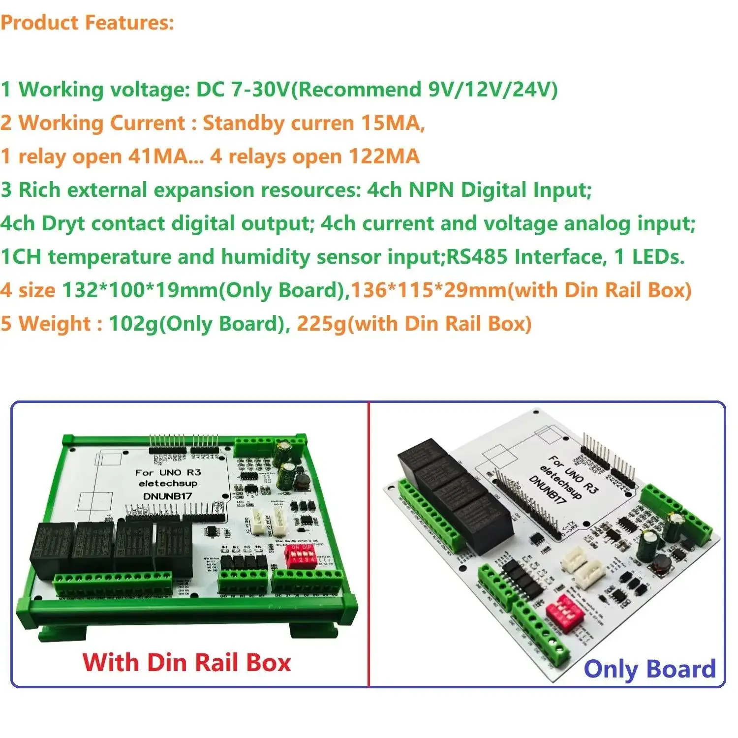 4DI-4DO-4AI الرقمية التناظرية AM2301/SHT20/SHT30/DS18B20 درجة الحرارة الرطوبة مفتوحة PLC لوح تمديد لاردوينو UNO R3