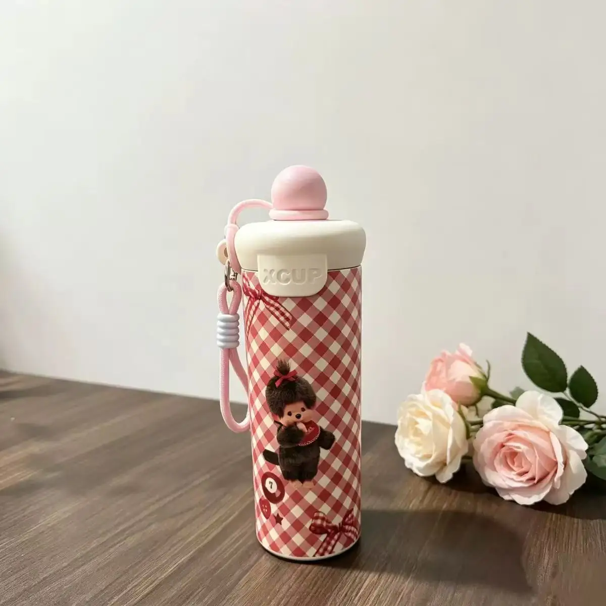 600ml 뉴 치치 여행용 컵 휴대용 손잡이 빨대컵 귀여운 만화 캐릭터 이중 보온병 물병