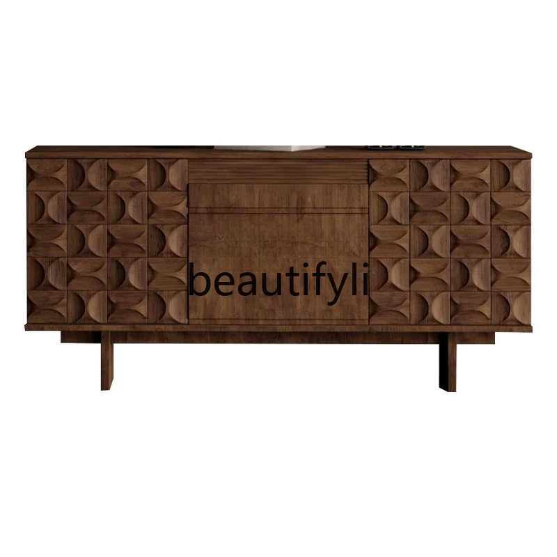 

Medieval creative chest, living room walnut color locker, light luxury wood color dining side cabinet