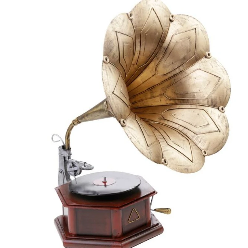 Metal Crafts Iron Gramophone Model CD Player Record Player Model Photography Props Creative Decorative Ornaments