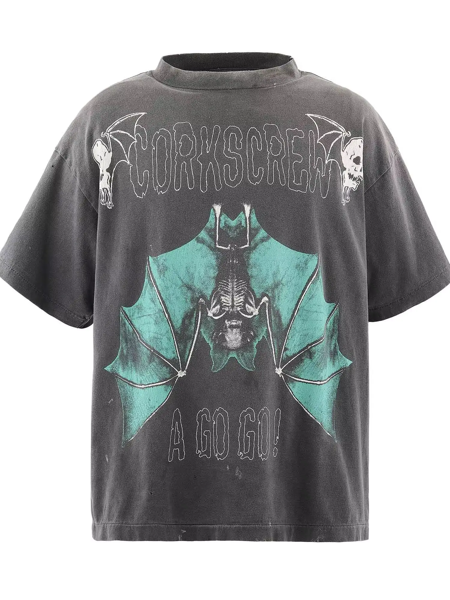 Washed SAINT Bat Skull Print T Shirt Men Women High Quality Oversize Tee Tops T-Shirt — 2