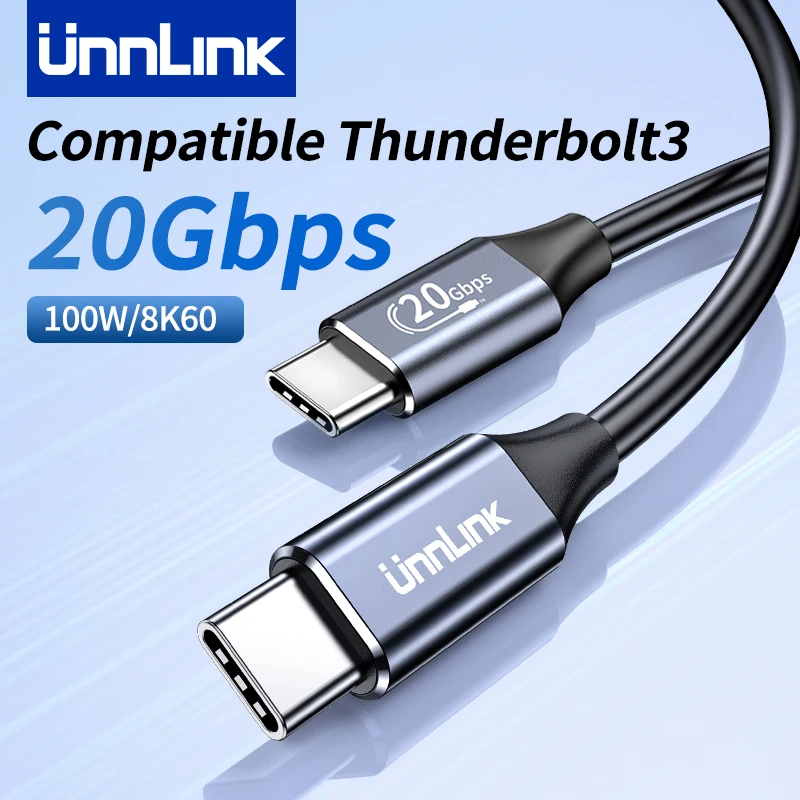 Unnlink USB 3.2 Cable 20Gbps PD 100W Type C Fast Charging Cord 8K@60Hz for iPhone 15 16 Macbook Samsung Compatible Thunderbolt 3