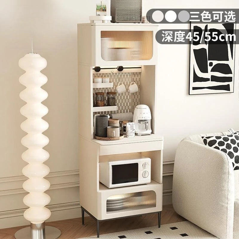 Integrated wind narrow cream tea cabinet against the wall, living room storage coffee rack