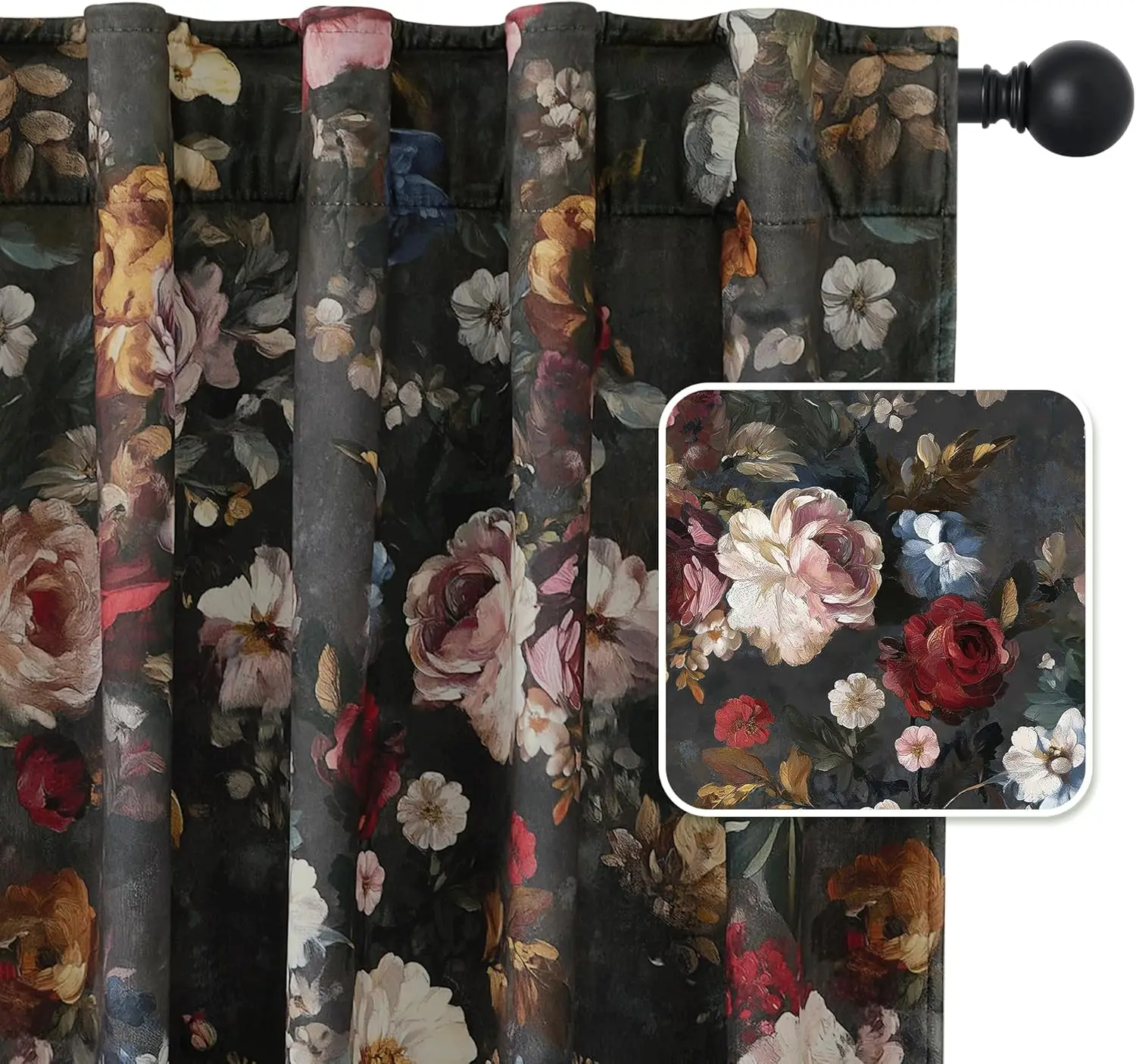 

S H Vintage Floral Curtains for Living Room, Print Patterned Velvet Drapes with Privacy Classic Oil Painting Elegant Ho