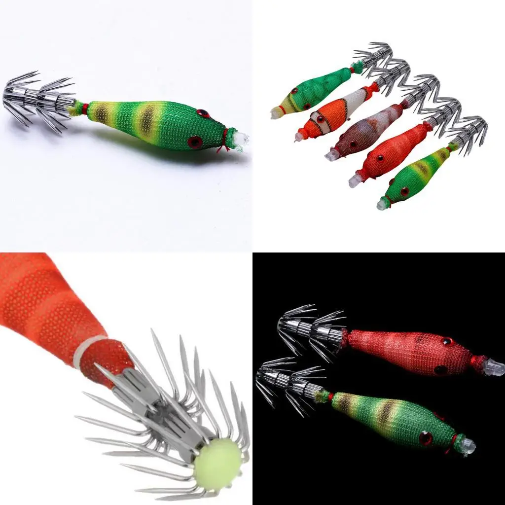 

R6FE 5Pcs Squid Cuttlefish Sleeve Hook Jigs Lures Luminously Blowing Tube Squid Jigs Hook Fishing Lures Baits Easy to Use