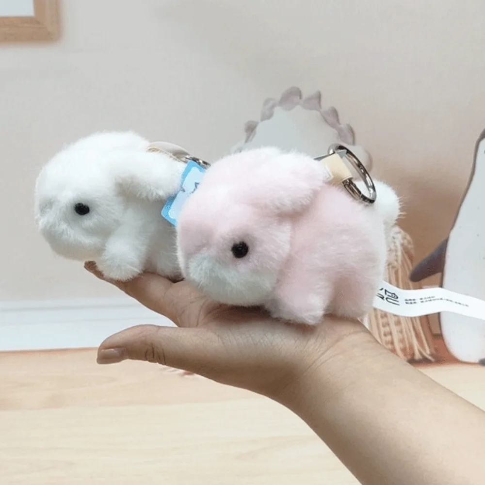 Simulation Plush Rabbit Keychain Soft Fluffy Rabbit Plush Pendants Kawaii Cartoon Plush Rabbit Doll Pendant Birthday Gift
