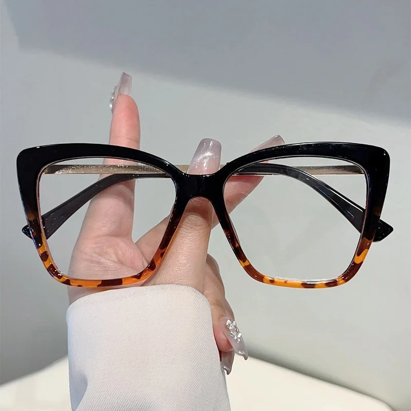 KAMMPT Übergroße Cat-Eye-Brille für Damen, modisch, Vintage-Design, blaues Licht blockierende optische Rahmen, trendige Marken-Design-Brillen