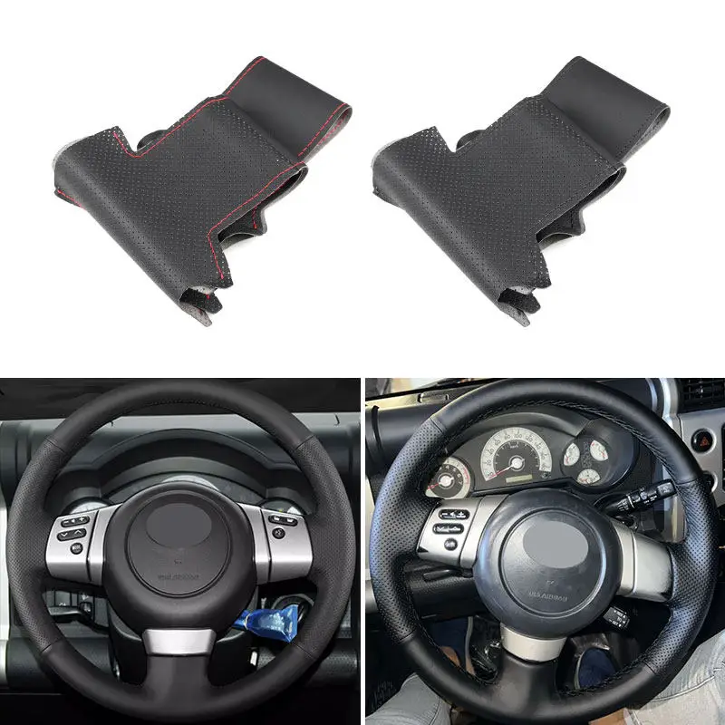 Hand Sewing Perforated Leather Car Steering Wheel Cover For Toyota FJ Cruiser 2007 2008 2009 2010 2011 -2021 with Thread Needles