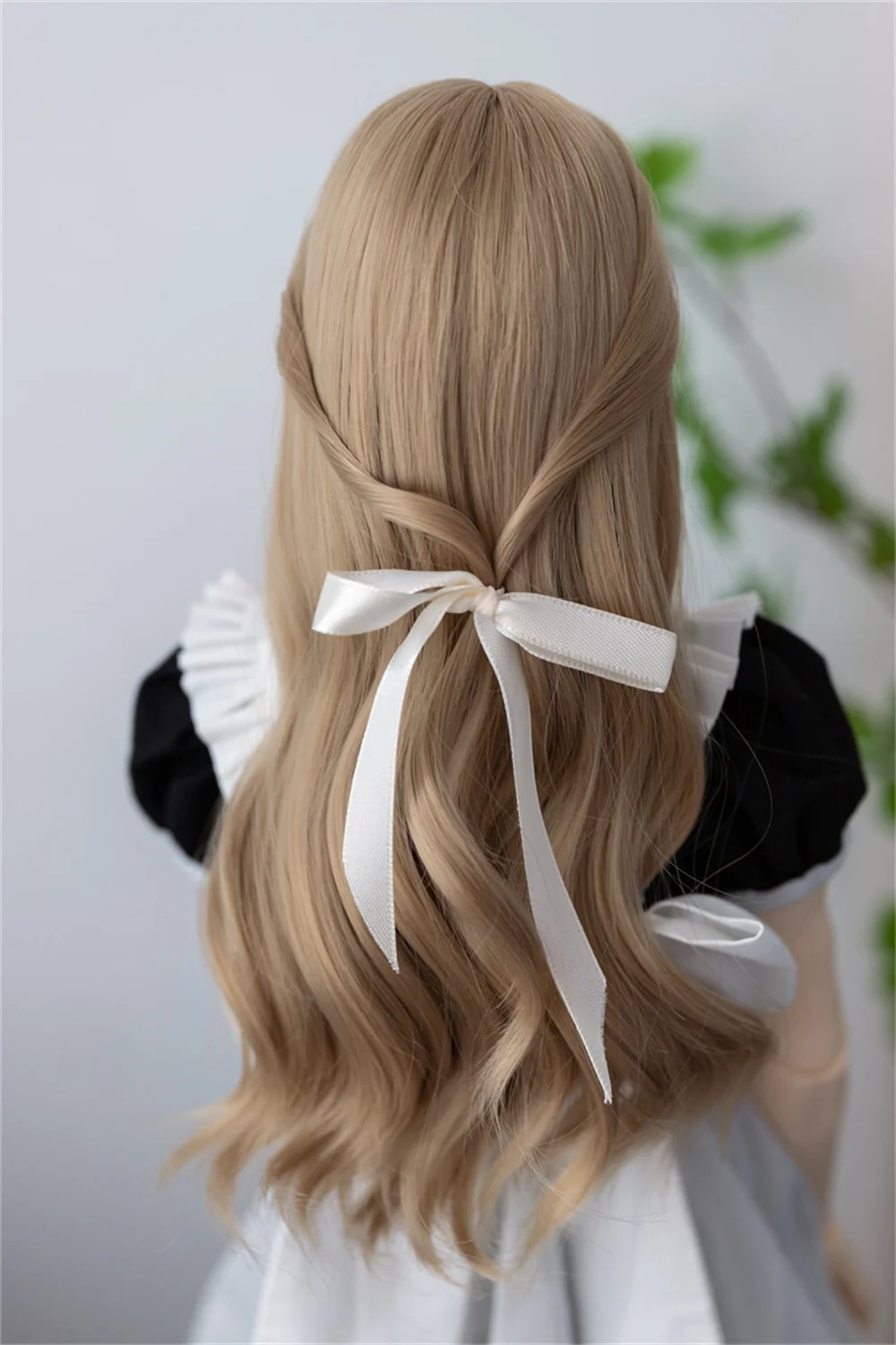 BJD/SD Doll Wig Toys Girls Elegant 1/3 1/4 High Temperature Silk Bow Long Hair Wave Curls Brown Black Blue Gift Doll Accessories