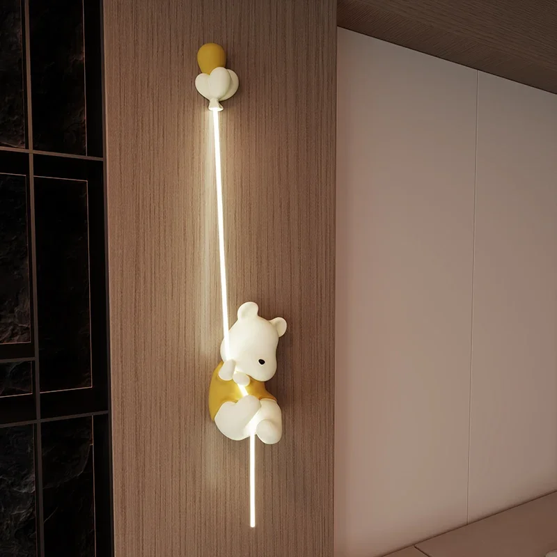 Little Bear Cream Style Living Room Background Wall Bedroom Bedlight Children's Room Creative Modern Decorative Wall Lighting