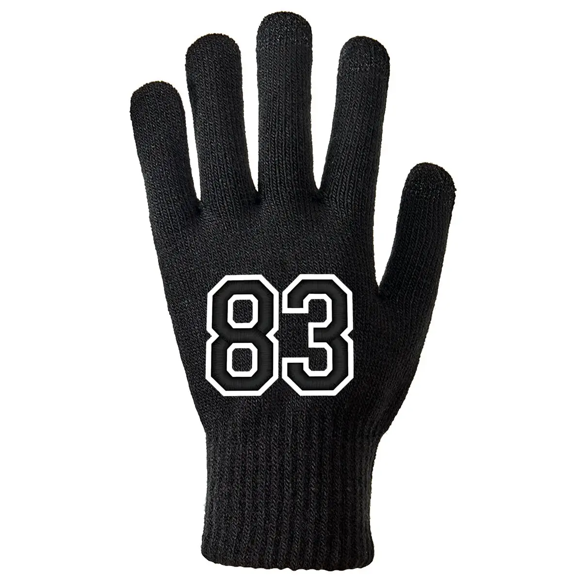 Guantes deportivos de invierno para exteriores con diseño de números deportivos de “83” negros - Agarre antideslizante cálido