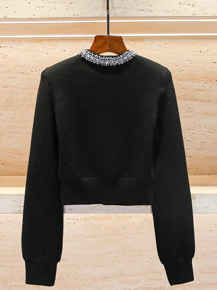 เสื้อคาร์ดิแกนไหมพรมถักสำหรับผู้หญิงระดับไฮเอนด์ ประดับเพชรทรงบับเบิ้ล สวมใส่สบายๆ ทรงหลวม สไตล์โค้ท