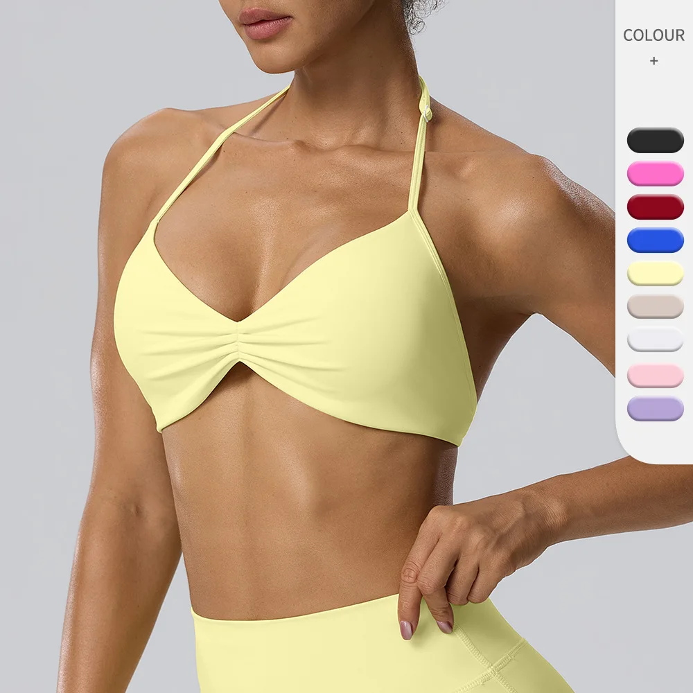 Fitness bra sexy adjustable thin strap hanging neck sports bra naked sensation quick drying yoga vest Sports Bras padded cups