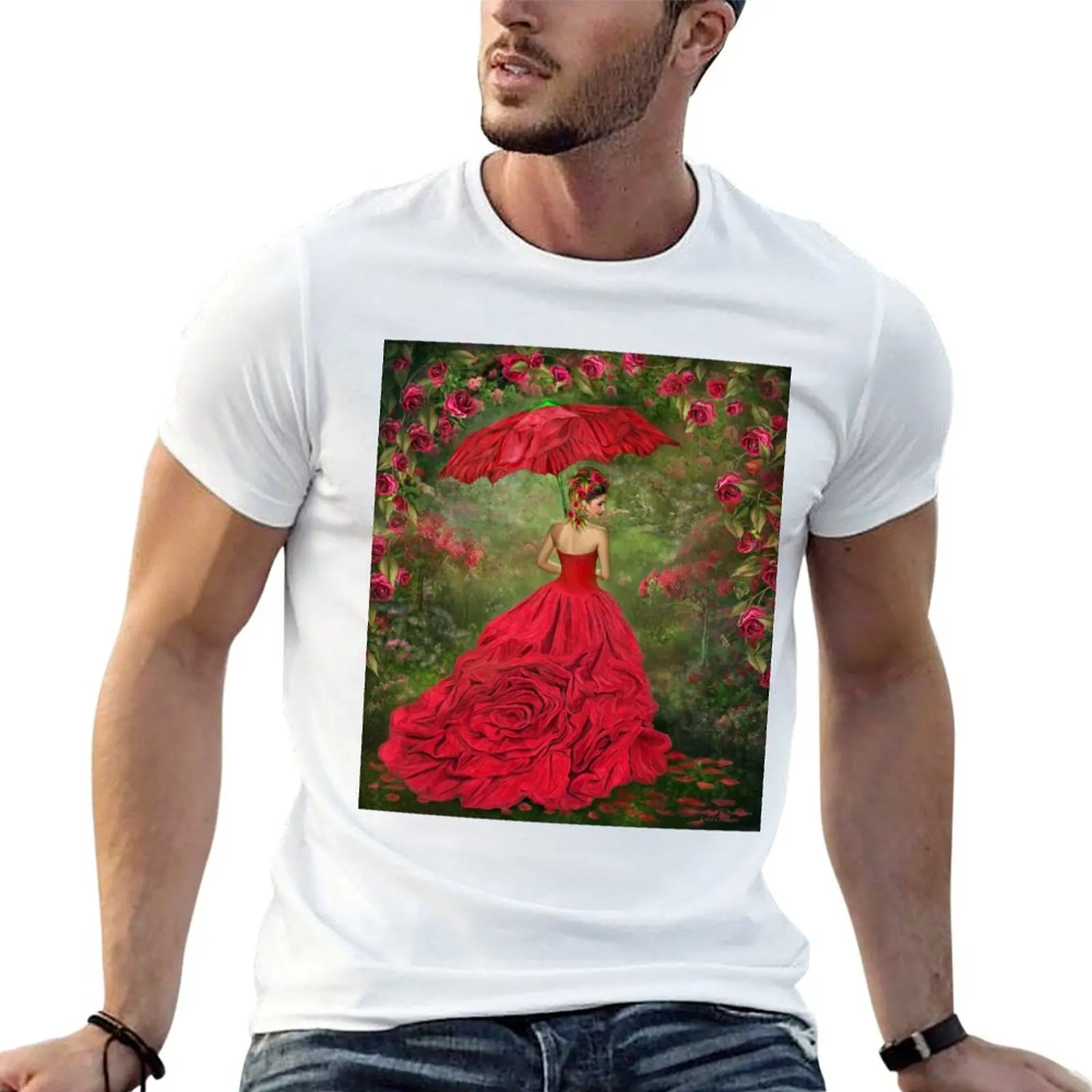 Woman In The Rose Gown T-Shirt t shirts for man graphic vintage men t shirt cotton 100% man t shirt designer T-shirt