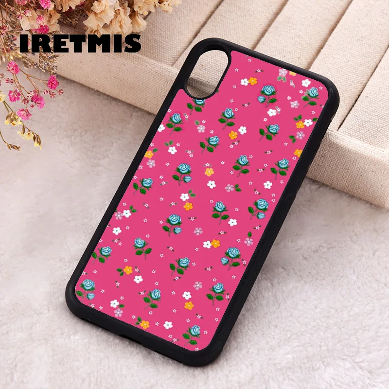 Iretmis Phone Cover Case For iPhone X XS Max XR 11 12 13 PRO MINI 14 15 16 Plus Rubber Silicone Pink Dainty Florals