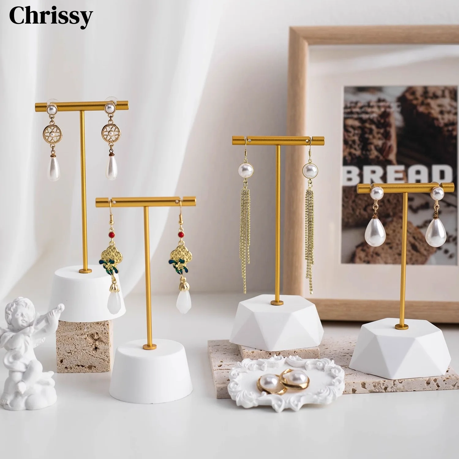 

Earring Shelf Display Rack Shop Counter bracelet holder Marble White Plaster Jewelry Photo Props