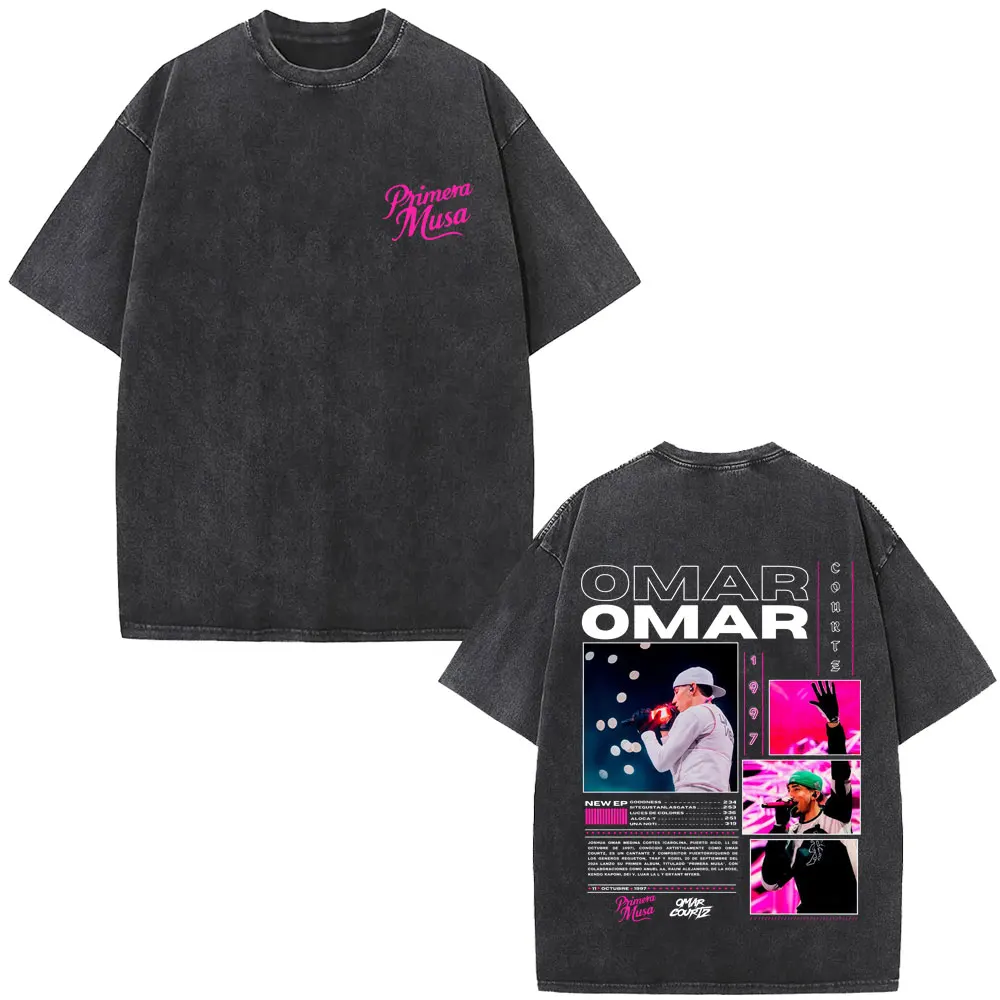 

Limited Rapper Omar Courtz Primera Musa Washed Vintage T-shirt Men Women Hip Hop Fashion Street Oversized Crewneck T Shirts Tops