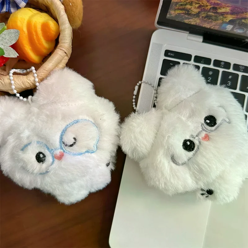 LLavero de juguete de peluche de conejito, gafas de dibujos animados, muñeco de peluche suave, colgante, llavero, mochila, decoración de bolso, regalo para niños, 2 uds.