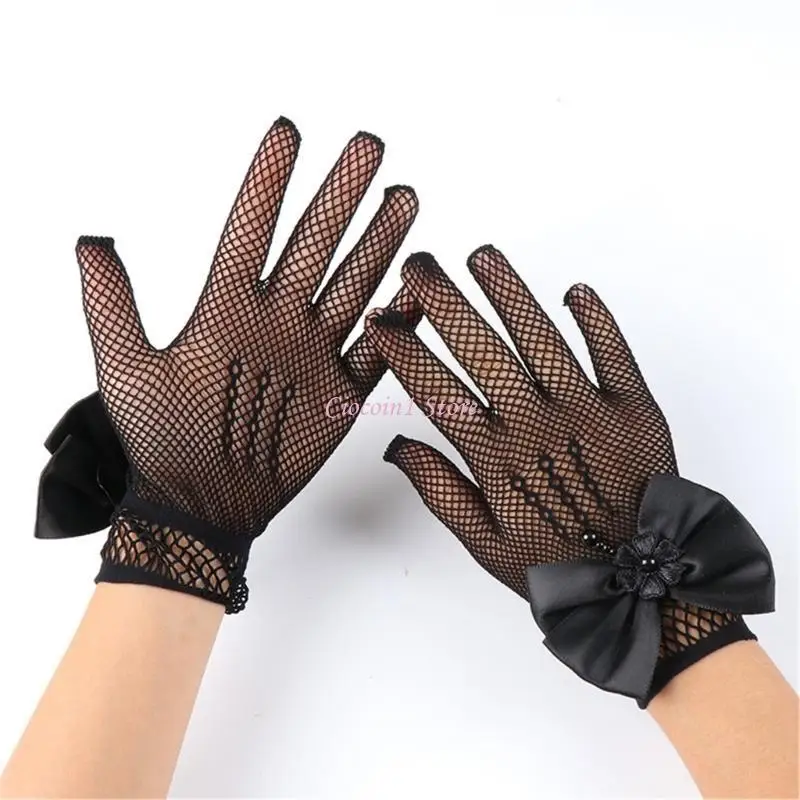 

Y1UB 1 пара кружевных официальных перчаток для девочек, удобные варежки из нейлоновой ткани для свадьбы