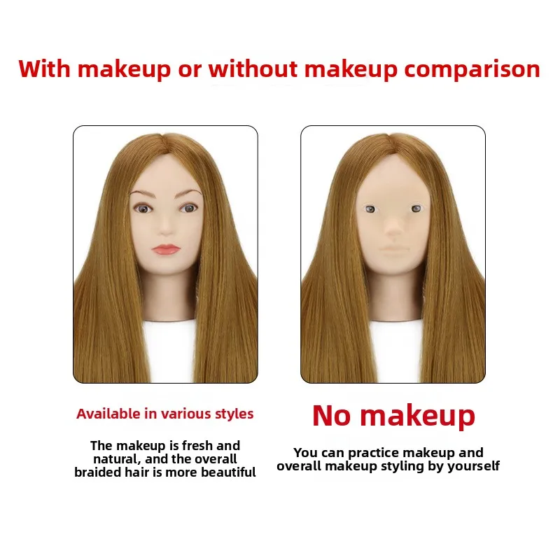 85% Real Human Hair Doll Head Mannequin for Practice Straighten Hot Curl Braiding Cut Hairdressing Disc Hair Makeup Dummy Head