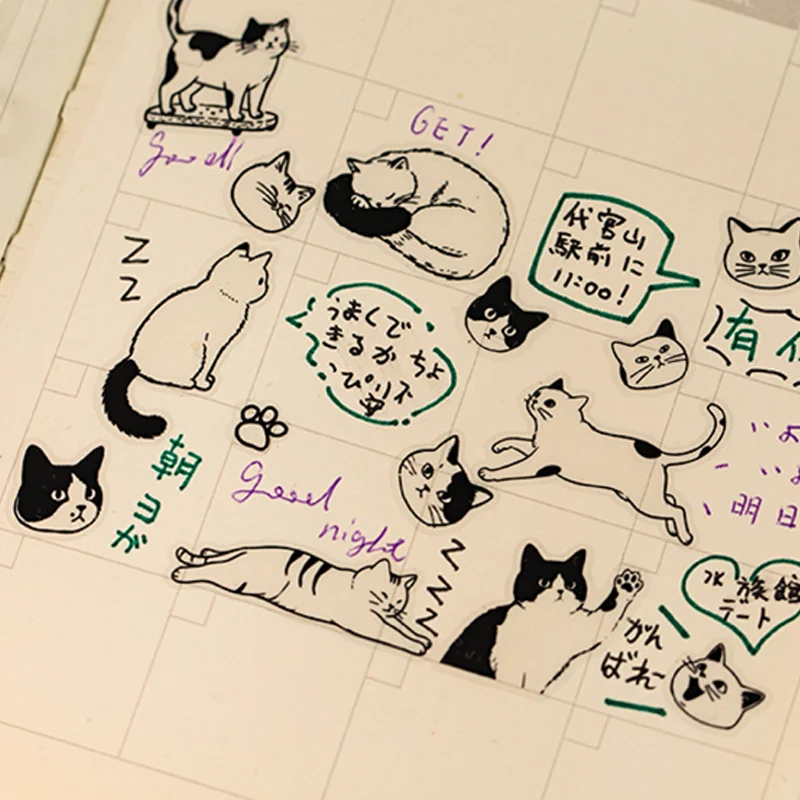 미스터 페이퍼 8피스 와이어 캣 스티커 PET 스티커 저널링 용품 DIY 스크랩북 다이어리 캘린더 사진 액자 앨범 장식