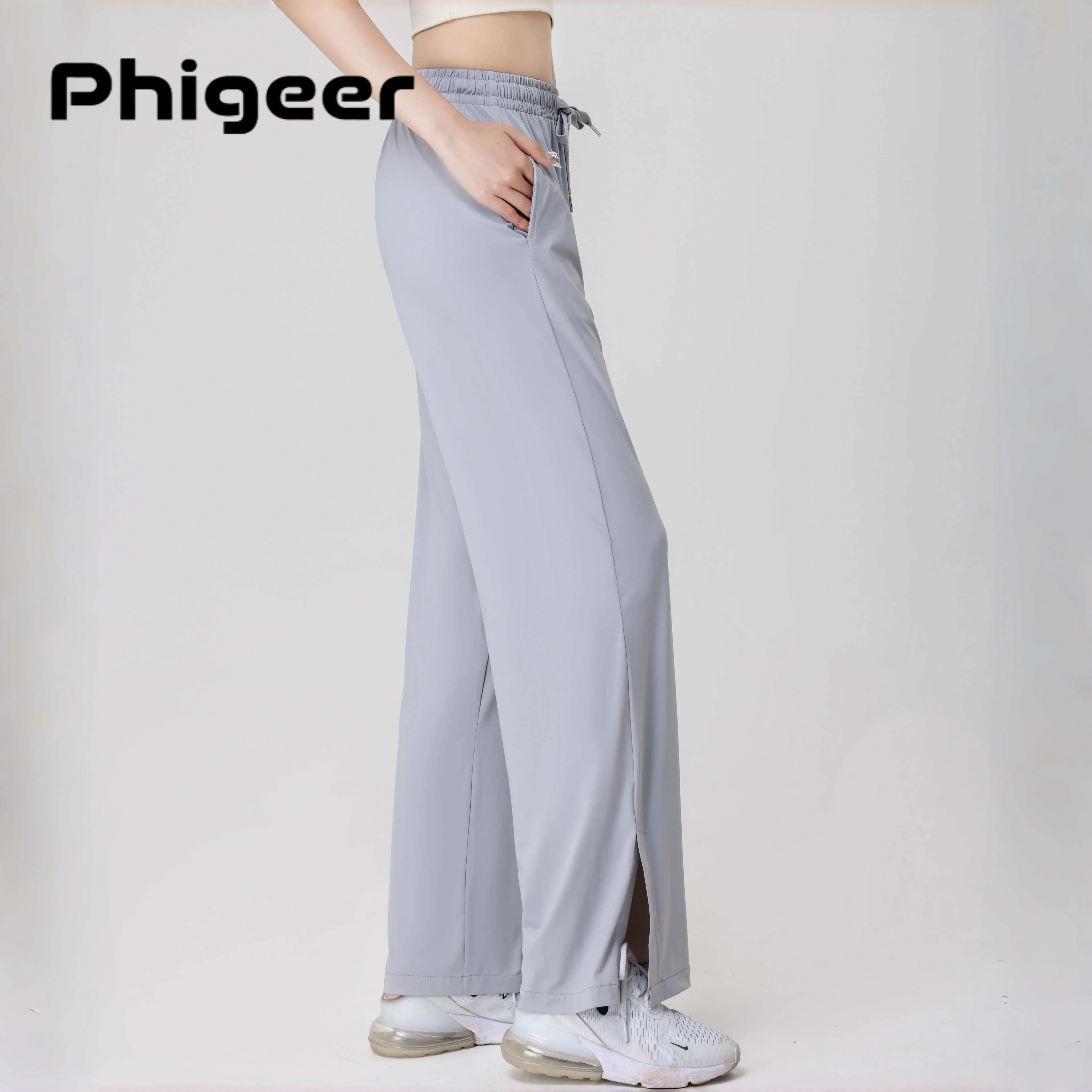 

PHIGEER женские широкие брюки для йоги с эластичной легкой эластичной резинкой на талии спортивные штаны для спортзала с карманами повседневные спортивные штаны для бега