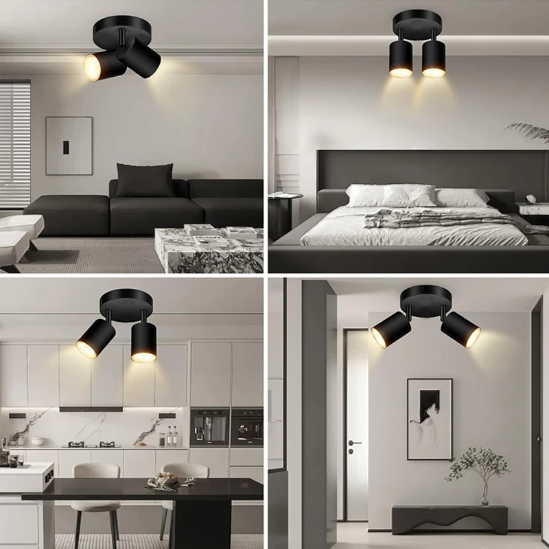مصباح سقف LED حديث - 350 °   مصباح حائط مزدوج GU10 قابل للدوران، أسود (موفر للطاقة) للممر وغرفة المعيشة وغرفة النوم والمطبخ