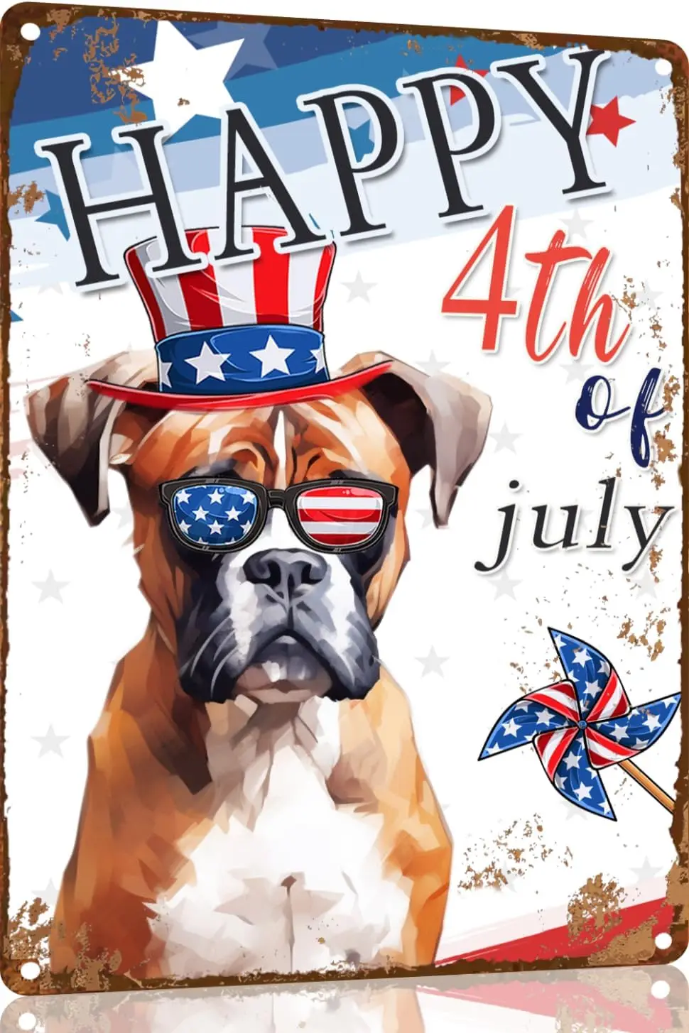 Letrero Divertido de Perro Boxer para el 4 de Julio, Decoración Patriótica de Metal para el Día de la Independencia, para Amantes del Presidente, Hogar, Baño, Cafetería