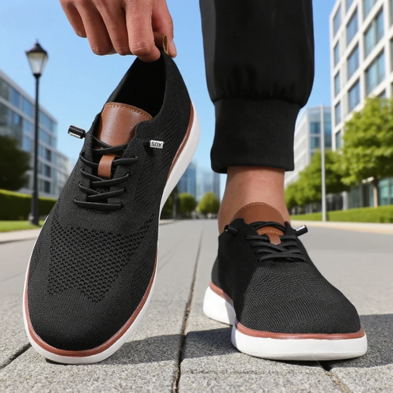 Men's Sneakers Knitted Mesh Breathable Fashionable Flat Shoes