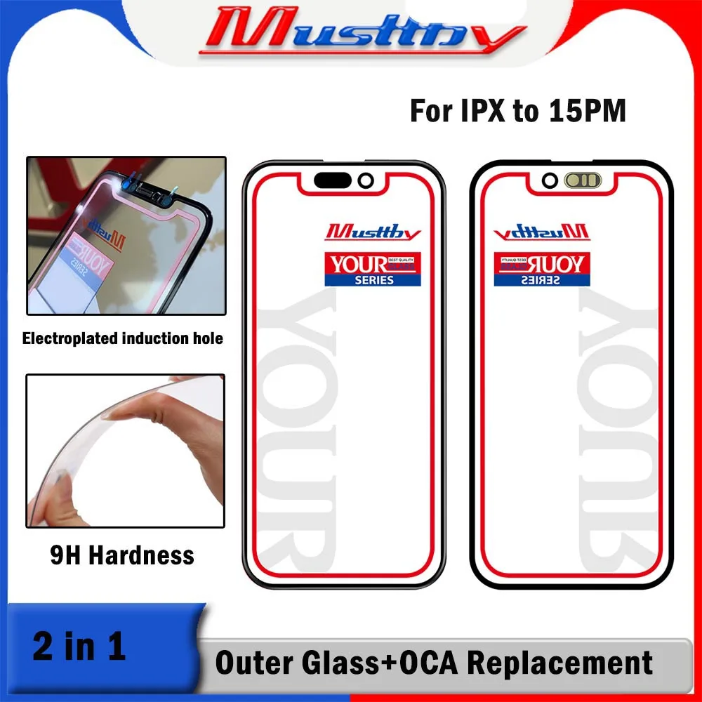 Musttby 5pc Full OEM For Apple iPhone 15 14 13 12 pro Max OLED/LCD Front Outer Touch Screen Glass Vidro+OCA Hollow Repalcement