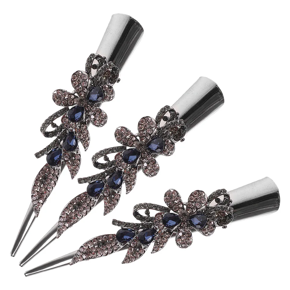 

3Pcs Vintage Metal Horn Hair Clips Sparkling Rhinestone Decorative Hair Pins Secure French Barrettes Small Metal Hairpin