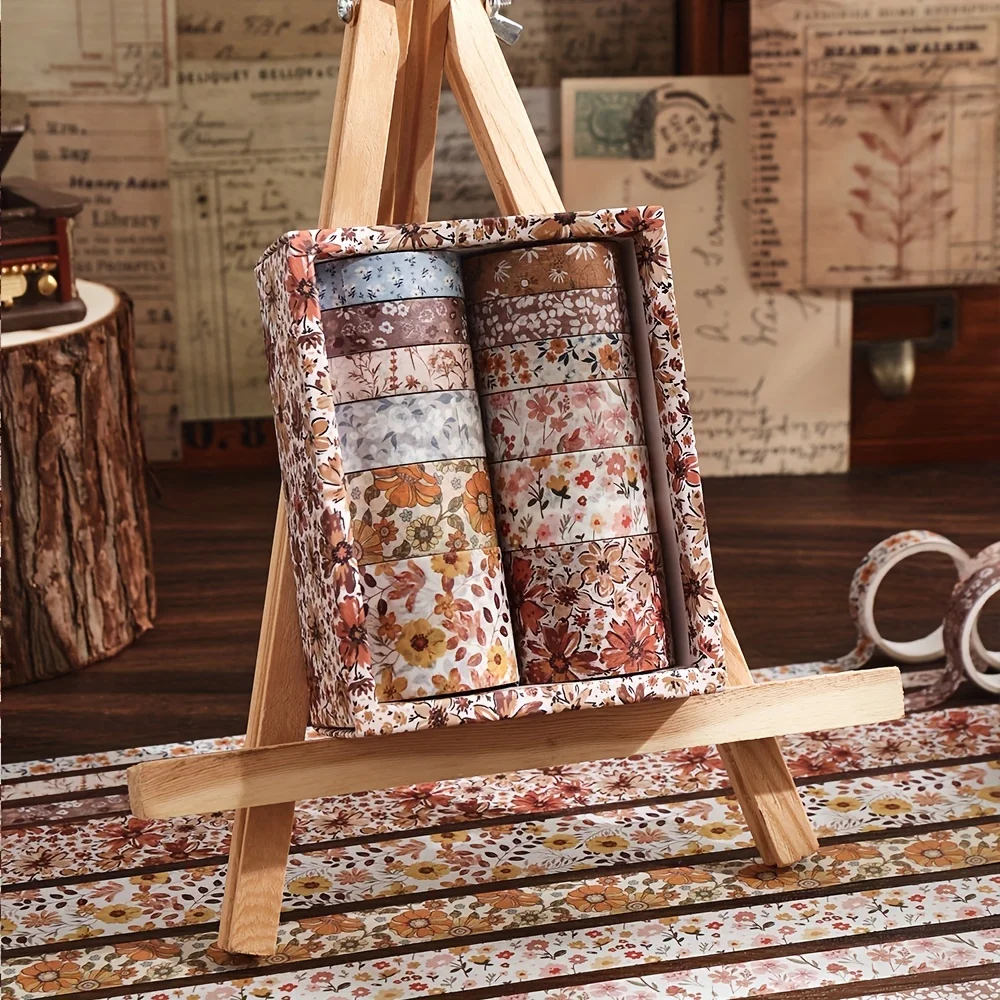 12 롤 빈티지 꽃무늬 와시 테이프 세트, DIY 스크랩북용 장식 마스킹 테이프, 불렛 저널 플래너 선물 포장용