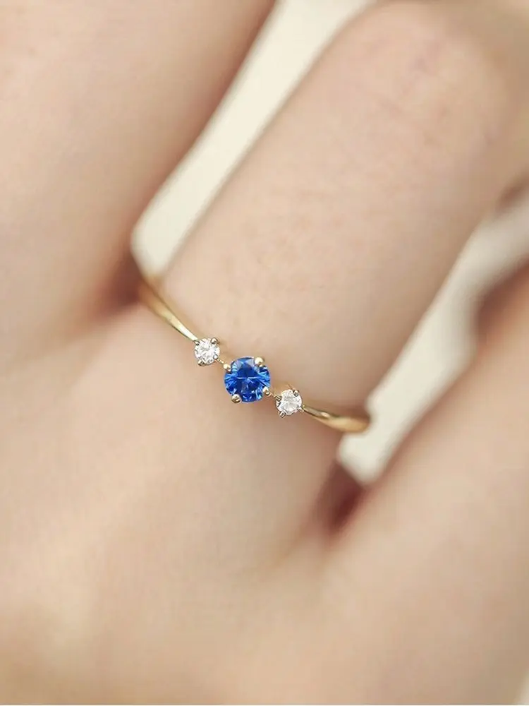خاتم من الفضة الإسترليني عيار 925 بسيط كلاسيكي أزرق ثلاثة الزركون للنساء مجوهرات الخطوبة والزفاف الفاخرة عالية الجودة #3