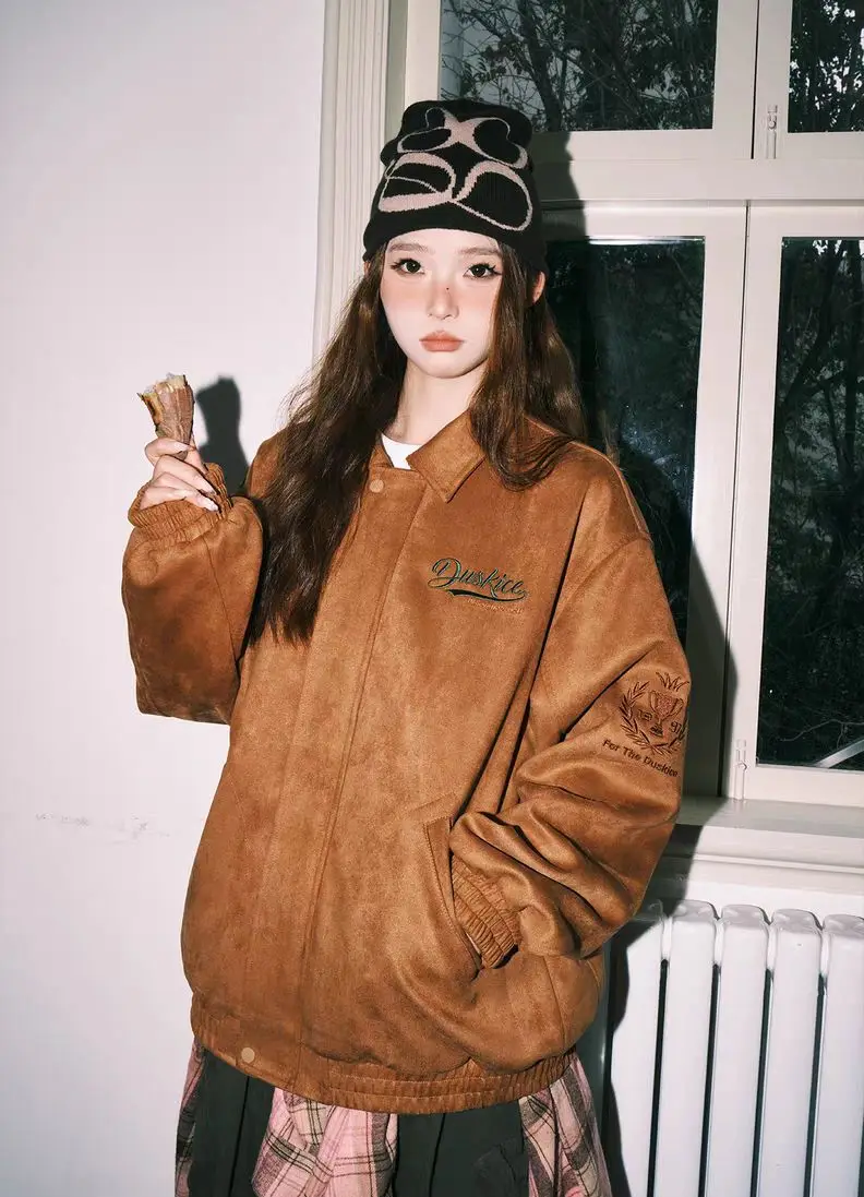 

Bomber Jackets Womens Jacket Fleece Autumn Cashmere Patchwork O-Neck Artistic Preppy Badge Decorative Lovely Youthful Girlish OL