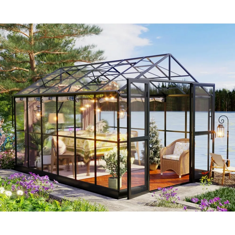 

7.5x11.2x7.4 FT Greenhouse, Outdoor Greenhouse with Ventilation and Rain Gutter, 2 Swing Doors with Hook, Walk in Greenhouse