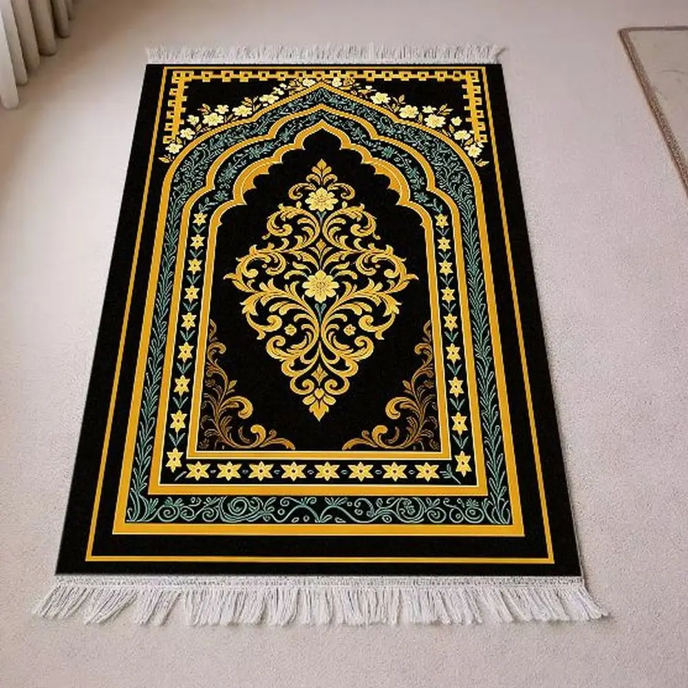 VIKAMA Ombre Arch Prayer Rug Soft Blue Muslim Mat with Mandala Floral Pattern