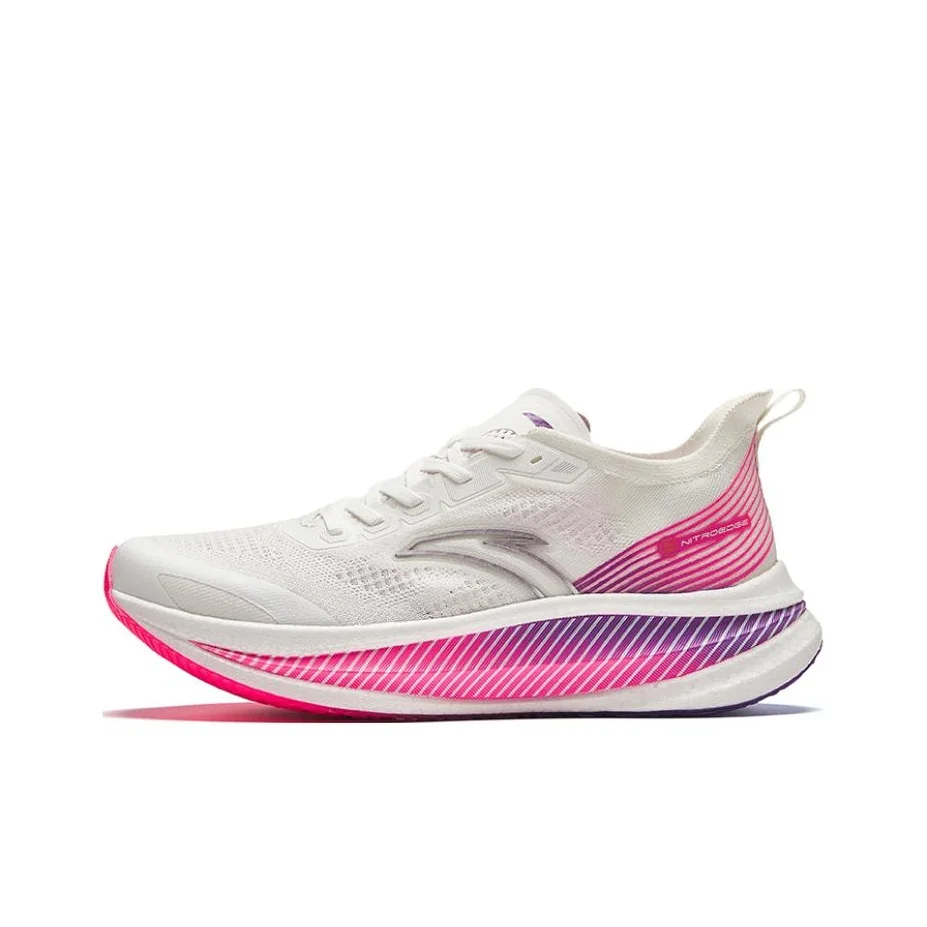 Anta Cushioning Abrasion Resistant Breathable Low top Full Length Carbon Plate Running Shoes Men's White Pink 912425588-1