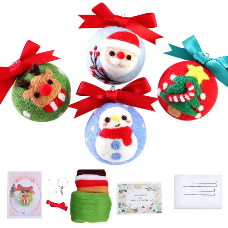 Christmas Keychain Needle Felting Kits For Beginner,Needle Felting Kit,Felt Needles,Foam Pad,Felt Cloth,Instruction