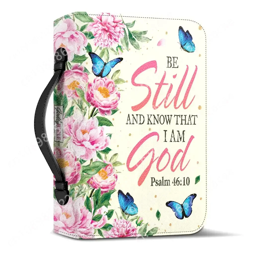 PU Leather Bible Cover Case for Women Be Still And Know That I Am God Handbags Bible Storage Bags Study Book Holy Storage Boxes